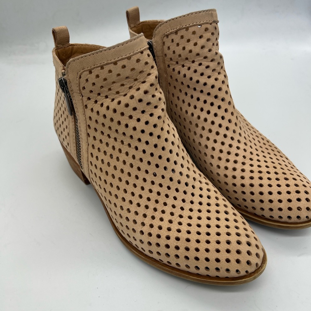Lucky Brand Perforated Suede Ankle Boots in Light Beige